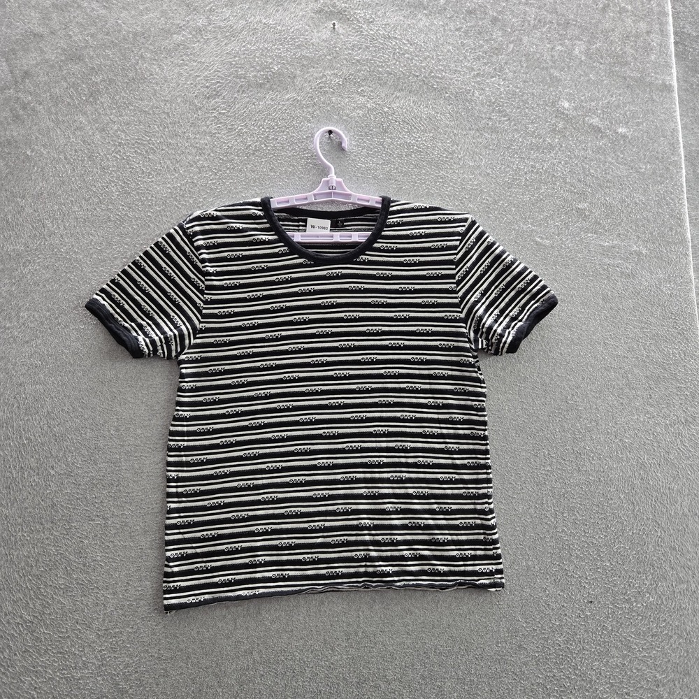 Obey Men Shirt L Black Striped Logo Short Sleeve Hip Hop